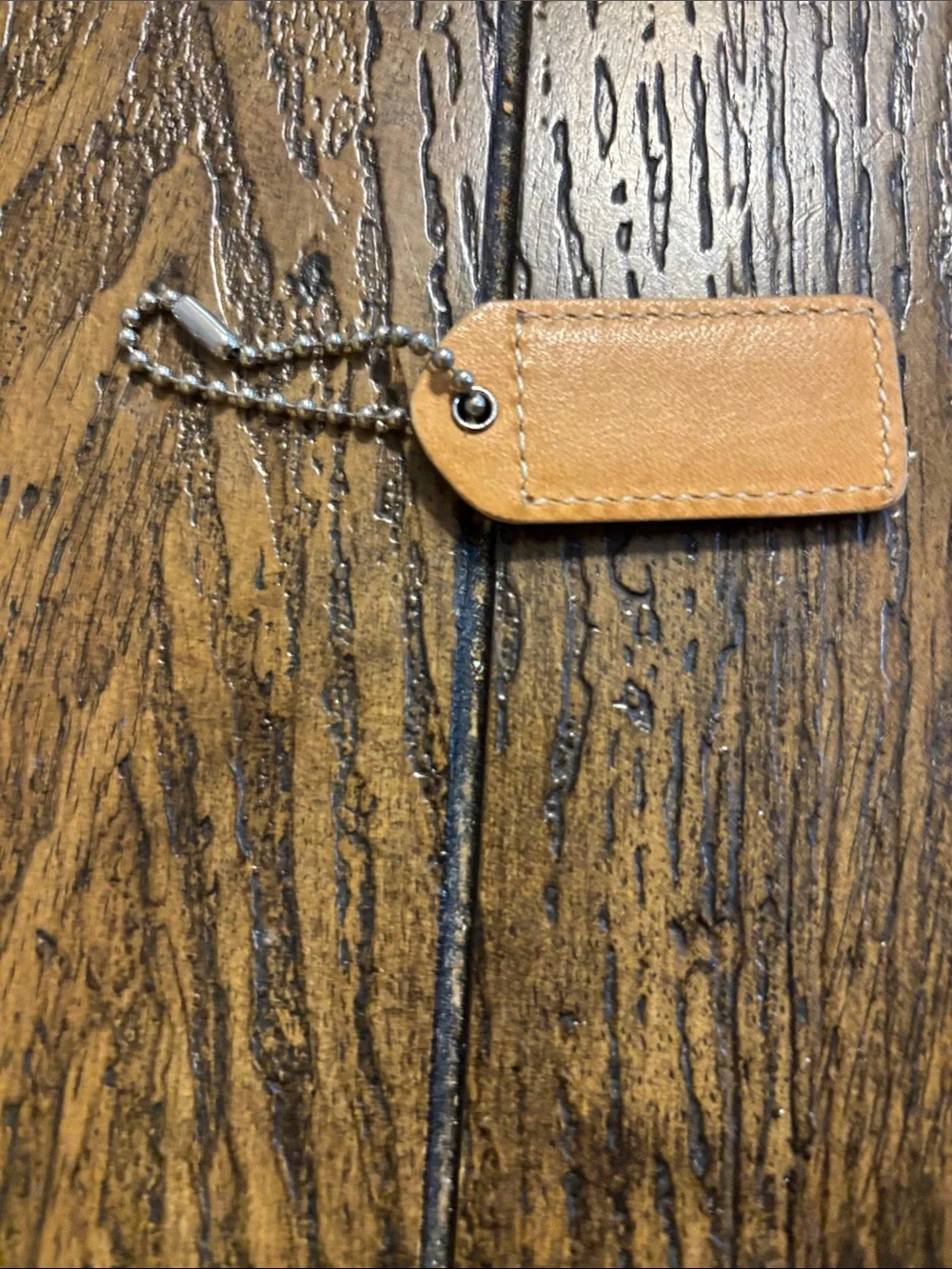 Coach Tan Leather Key & Card Holder Tag with Ball Chain